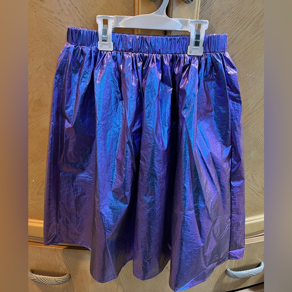 SHEIN NEW METALLIC skirt girls purple knee length elastic waist SOLD OUT shimmer - Picture 3 of 5